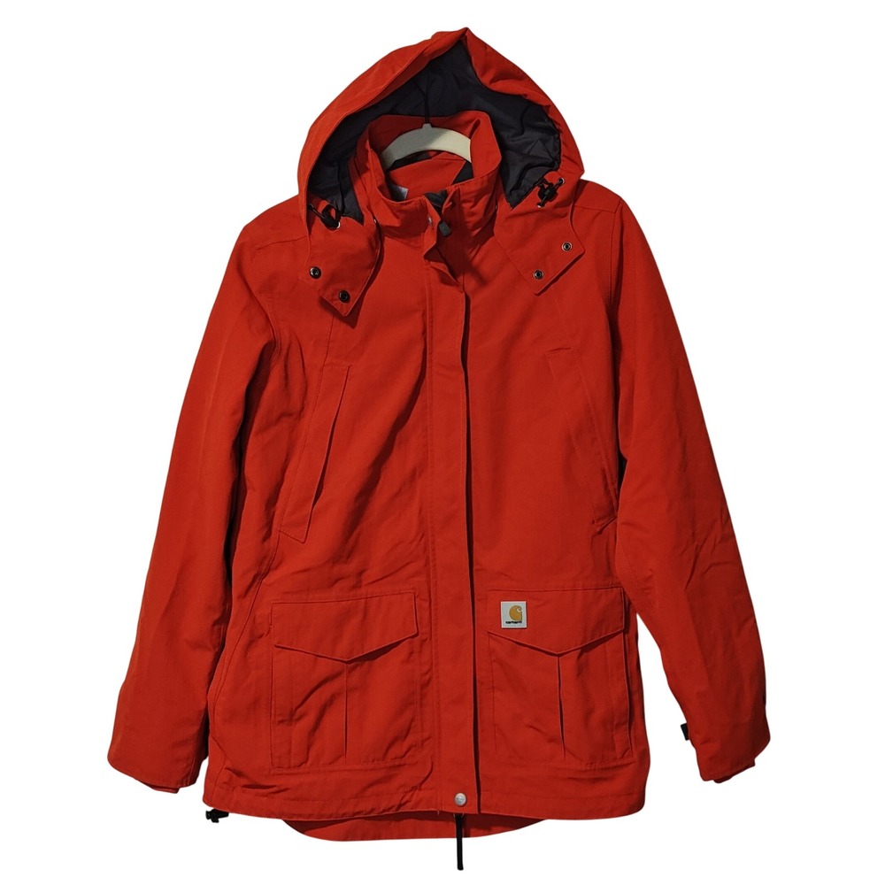 Carhartt Storm Defender Jacket Women M 8/10 Red Waterproof Hooded Workwear Coat